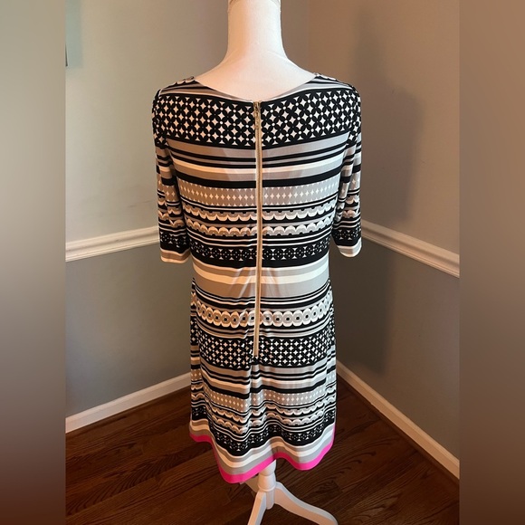 Eliza J. Geometric Print Black White Pink Shift Dress - Size 10 - Picture 3 of 8